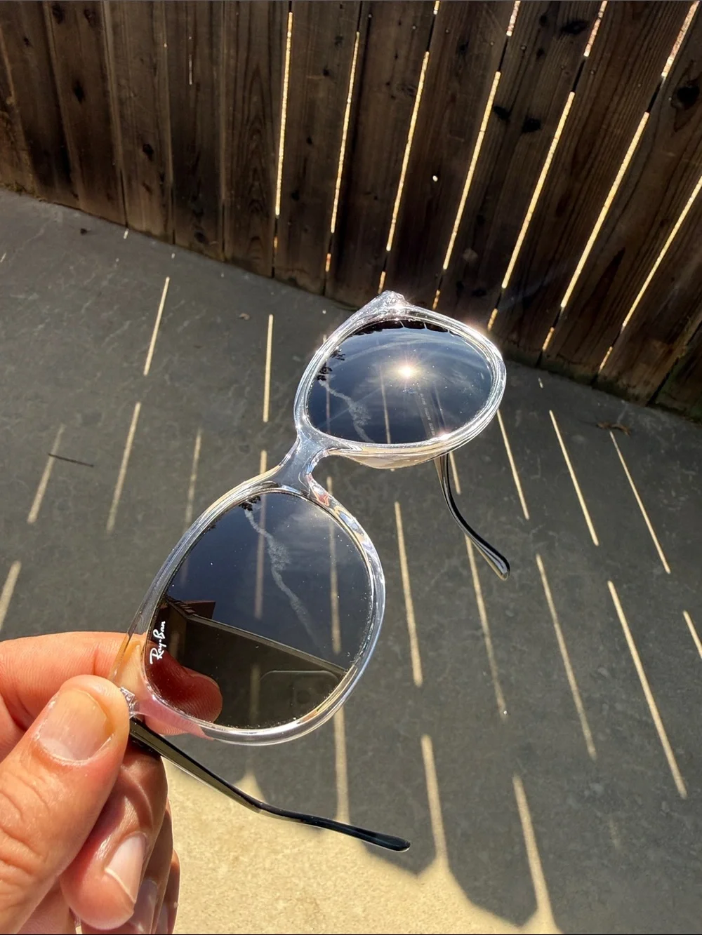 RB4378 Ray-Ban Sunglasses Polished Transparent Grey Gradient Lens w/ Brown Case